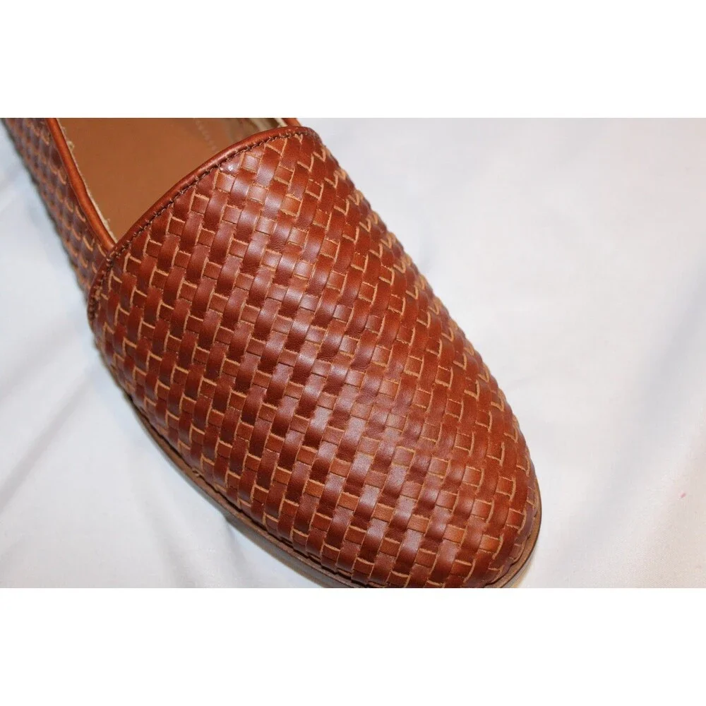NISOLO ALEJANDRO MEN'S LEATHER‎ WOVEN SLIP ON SHOES BRANDY NEW $190
